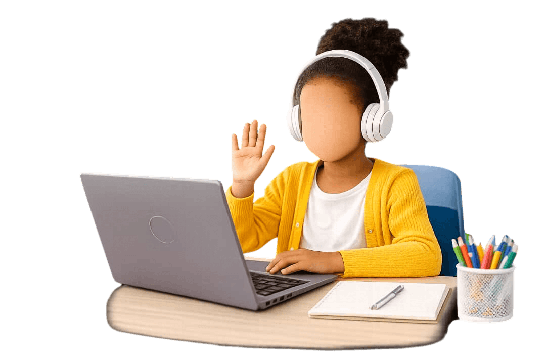 Child joining an online Kids Nurturer class